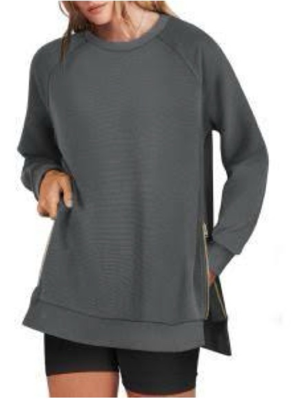 Relaxed Charcoal Crewneck Sweater with Side Zips
